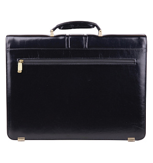 Портфель Delucci "Стефано", кожа, черный, 2 отделения, метал. замок, с ремнем