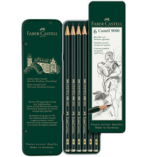Набор карандашей ч/г Faber-Castell "Castell 9000", 6шт., HB-8B, заточен., метал. кор.