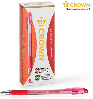 Ручка гелевая Crown "Hi-Jell Needle Grip" красная, 0,7мм, грип, игольчатый стержень, штрих-код