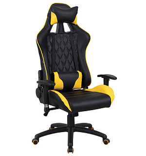 Кресло компьютерное BRABIX "GT Master GM-110", две подушки, экокожа, черное/желтое, 531927