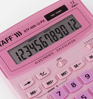 Калькулятор настольный STAFF STF-888-12-PK (200х150 мм) 12 разрядов, двойное питание, РОЗОВЫЙ, 250452
