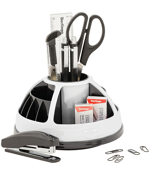 Настольный органайзер Berlingo "BR", 9 предметов, вращающийся, черный/белый