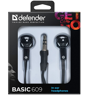 Наушники-вкладыши Defender "Basic" 609, 1,1м, черный, белый