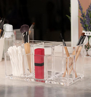 Органайзер для хранения маникюрных/косметических принадлежностей, 6 секций, 18,5 × 10,6 × 9 см, цвет прозрачный