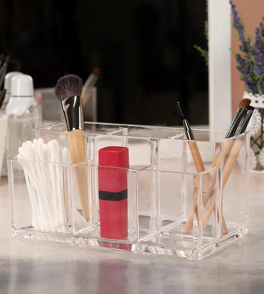 Органайзер для хранения маникюрных/косметических принадлежностей, 6 секций, 18,5 × 10,6 × 9 см, цвет прозрачный