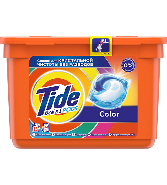 Капсулы для машинной стирки Tide "Color", 15шт.*24,8г