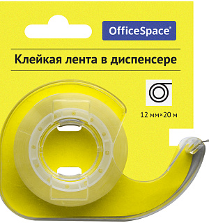 Клейкая лента 12мм*20м, OfficeSpace, прозрачная, в пластиковом диспенсере, европодвес