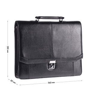 Портфель OfficeSpace "Flora", кожзам, черный, 2 отделения, метал. замок