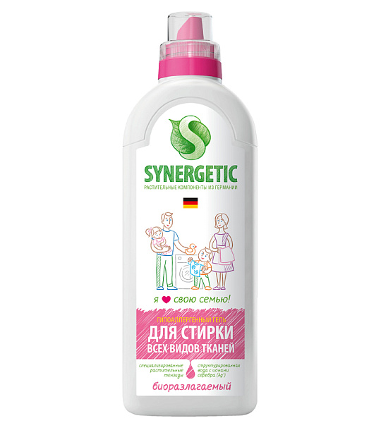 Гель для стирки Synergetic, универсальный, гиппоаллергенный, биоразлагаемый, 1л