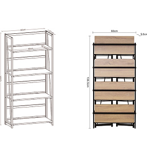 Стеллаж на металлокаркасе "BRABIX LOFT SH-001", 600х300х1250 мм, складной, цвет морёный дуб, 641228