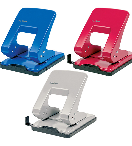 Дырокол Berlingo "Universal" 40л., металлический, ассорти, с линейкой