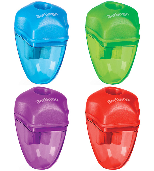 Точилка пластиковая Berlingo "Spike" 1 отверстие, контейнер, ассорти, дисплей