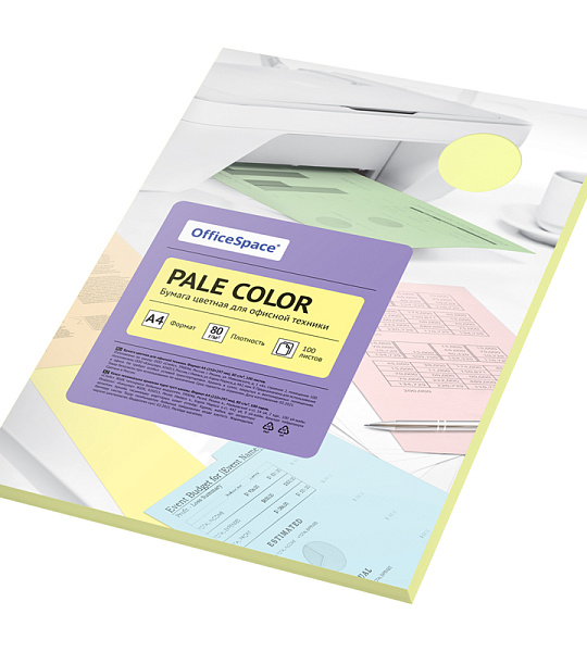 Бумага цветная OfficeSpace "Pale Color", A4, 80г/м², 100л., (желтый)