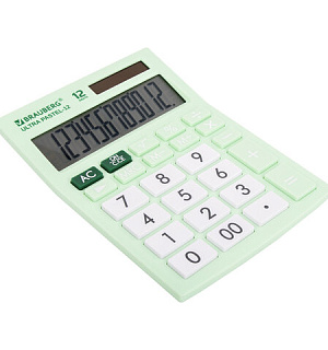 Калькулятор настольный BRAUBERG ULTRA PASTEL-12-LG (192x143 мм), 12 разрядов, двойное питание, МЯТНЫЙ, 250504