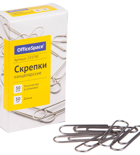 Скрепки 50мм, OfficeSpace, 50шт., карт. упаковка