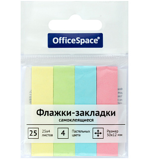 Флажки-закладки OfficeSpace, 50*12мм, 25л*4 пастельных цвета, европодвес
