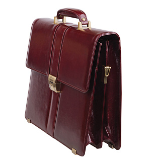 Портфель Delucci "Гиперион", кожа, темный коньяк, 2 отделения, метал. замок, с ремнем