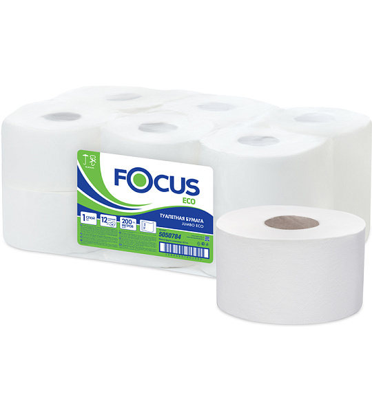 Бумага туалетная Focus Eco Jumbo, 1 слойн, 200м/рул, тиснение, белая