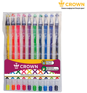 Набор гелевых ручек Crown "Hi-Jell Color" 10шт., 10цв., 0,5мм, ПВХ уп., европодвес