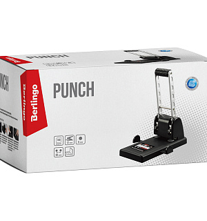 Дырокол мощный Berlingo "Heavy Duty" 100л., черный, с линейкой