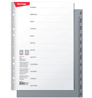 Разделитель листов Berlingo А4, 12 листов, Январь-Декабрь, серый, пластиковый