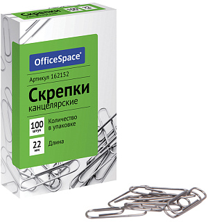Скрепки 22мм, OfficeSpace, 100шт., карт. упаковка