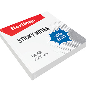 Самоклеящийся блок Berlingo "Ultra Sticky", 75*75мм, 100л, белый