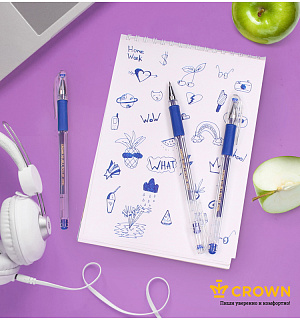 Ручка гелевая Crown "Hi-Jell Grip" синяя, 0,5мм, грип