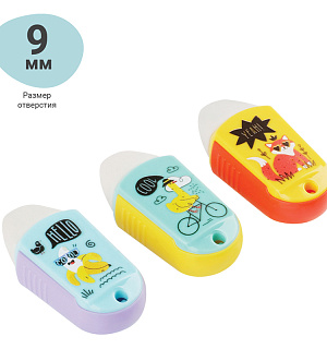 Точилка пластиковая с ластиком MESHU "Summer party" 1 отверстие, ассорти