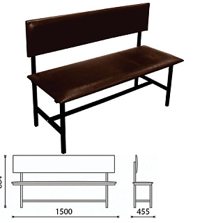 Банкетка со спинкой "Берта" 1500х455х864 мм, усиленная, черный каркас, кожзам коричневый