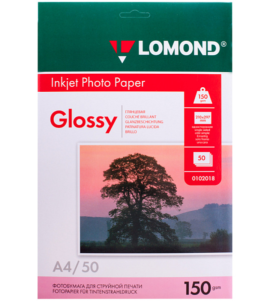 Фотобумага А4 для стр. принтеров Lomond, 150г/м2 (50л) глянцевая односторонняя