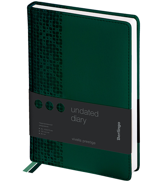 Ежедневник недатир. A5, 160л., кожзам, Berlingo "Vivella Prestige", зеленый