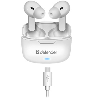 Наушники с микрофоном беспроводные Defender Twins 903, TWS, разъем 8-pin (lightning), белый