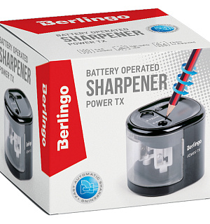 Точилка электрическая Berlingo "Power TX" 2 отверстия, черная, с контейнером, картон. упаковка