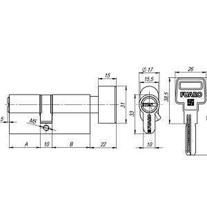 Цилиндровый механизм Fuaro R602/60 (25х10х25) AB, с вертушкой, 5 ключей, цвет бронза