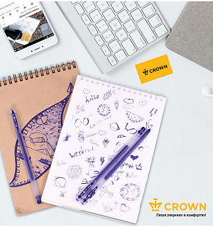 Ручка гелевая Crown "Multi Jell" синяя, 0,4мм, игольчатый стержень