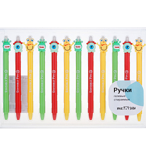 Ручка гелевая стираемая автоматическая MESHU "Monster Friends" синяя, 0,5мм, корпус ассорти