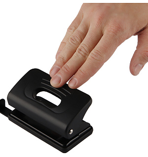 Дырокол OfficeSpace 10л., пластиковый, черный, с линейкой