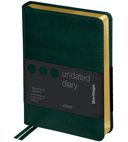 Ежедневник недатир. А6, 160л., кожзам, Berlingo "xGold", зол. срез, зеленый