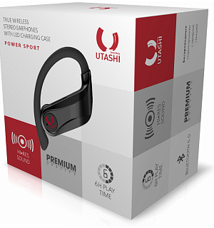 Наушники с микрофоном беспроводные Smartbuy Utashi Power Sport, TWS Bluetooth, разъем Micro-USB, черный