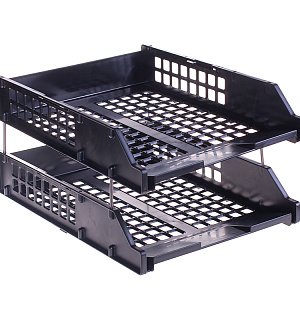 Лоток для бумаг горизонтальный СТАММ "Strong", набор 2шт., на метал. стержнях, черный