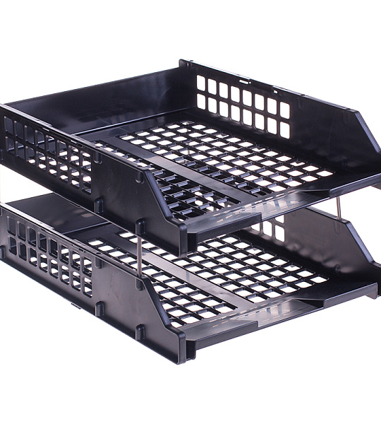 Лоток для бумаг горизонтальный СТАММ "Strong", набор 2шт., на метал. стержнях, черный