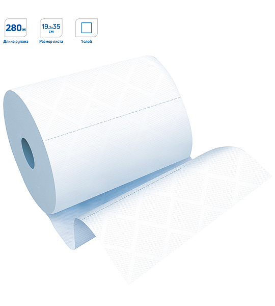 Полотенца бумажные в рулонах OfficeClean (M1), 1-слойные, 280м/рул, ЦВ, ультрадлина, перфорац., белые