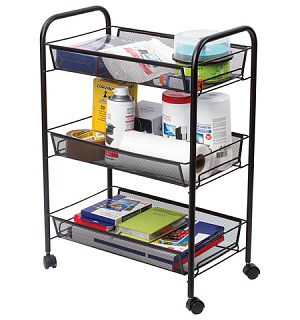 Этажерка (тележка) BRABIX офисно-бытовая 3 яруса, на колесах, металл, черная, 43,5х26х62,5 см, 603751