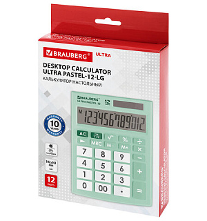 Калькулятор настольный BRAUBERG ULTRA PASTEL-12-LG (192x143 мм), 12 разрядов, двойное питание, МЯТНЫЙ, 250504