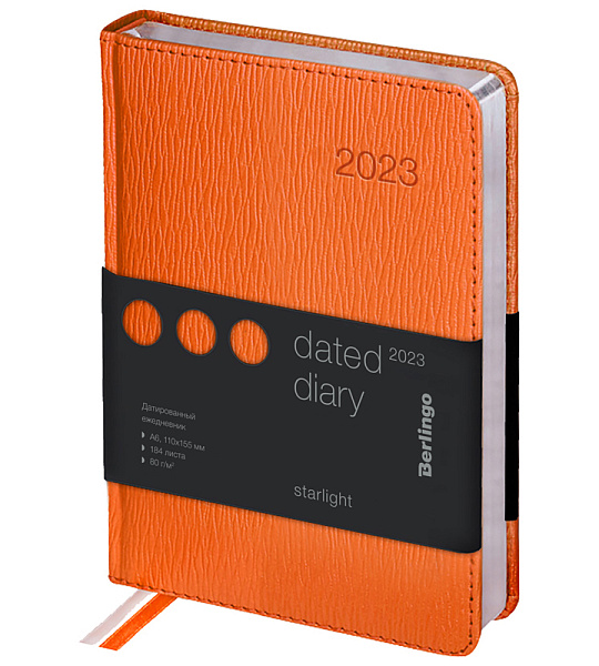 Ежедневник датированный 2023г., А6, 184л., кожзам, Berlingo "Starlight", сер. срез, оранжевый