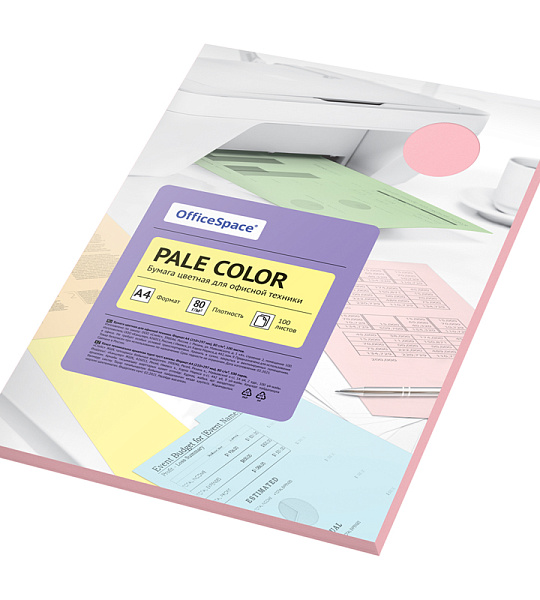 Бумага цветная OfficeSpace "Pale Color", A4, 80г/м², 100л., (розовый)