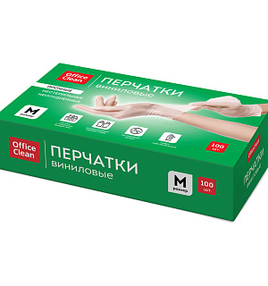 Перчатки виниловые белые OfficeClean, неопудренные, прочные, разм. M, 50 пар (100шт.), карт.короб.