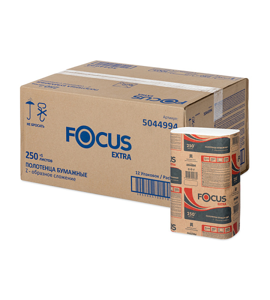 Полотенца бумажные лист. Focus (Z-сл) 1-слойные, 250л/пач. 21,5*24см, белые