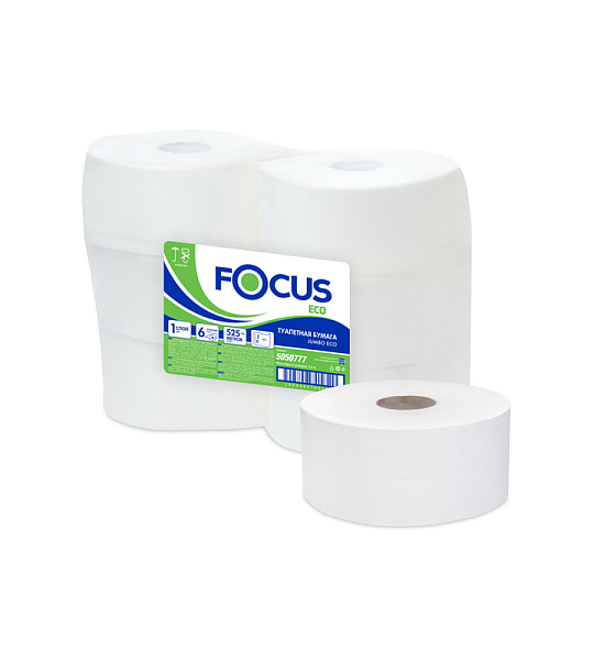 Бумага туалетная Focus Eco Jumbo, 1 слойн, 525м/рул, тиснение, белая